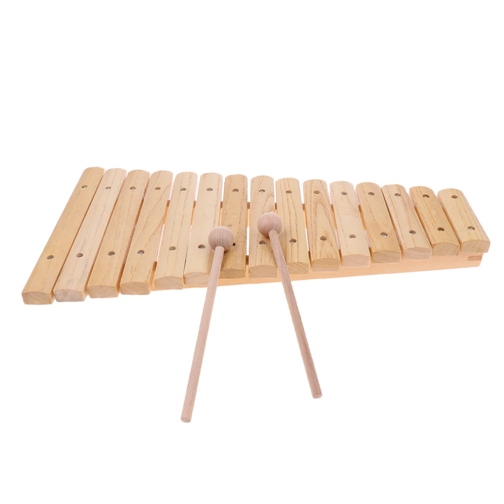 15 Notes Wood Xylophone with 2 Mallets for Children Kids Musical Educational Toys