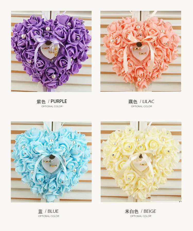 European Style New Style Semi-Layer Ring Pillow Box PE Foam Artificial Rose Ring Pillow Wedding Supplies Manufacturers Customiza