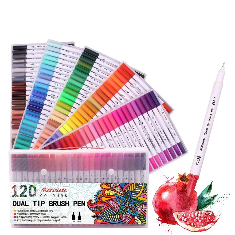 

12/60/120 Colors Dual Tip Brush Art Marker Pens Fineliner and Brush Markers Set Perfect for Kids Adult Artist Coloring