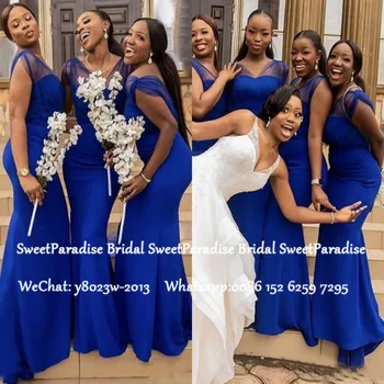 

Royal Blue Long Bridesmaid Dresses Mermaid 2020 Off Shoulder Formal Wedding Guest Dress Party Robe Demoiselle D'honneur