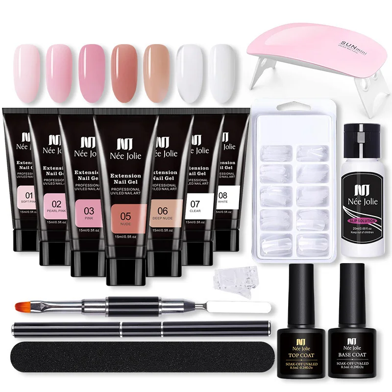 SUPER DEALS! 15pcs/set Nail Gel Kit Nails Polish Quick Building UV Gel varnish Transparent Crystal Solid Extension Builder Manicure Dryer Set