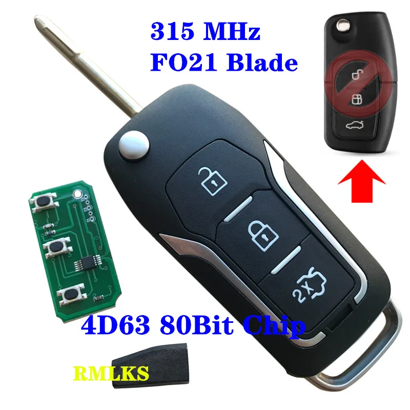 Откидной складной дистанционный ключ для Ford C-Max D-Max Mondeo Focus Fiesta Galaxy Fusion FO21 Blade 315 МГц 433 МГц 4D60 4D63 ID83 чип