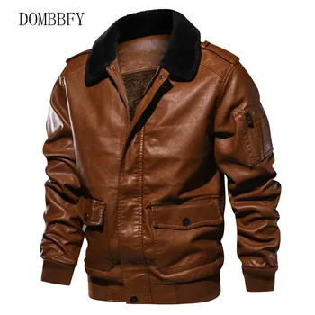 

Men's Winter Leather Jacket Motorcycle Biker Coats Male Outerwear Fleece Warm Thicken Windproof Faux Leather Pilot Bomber Jacket
