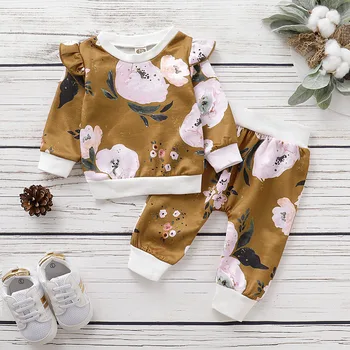 

2019 Autumn Spring Newborn Kids Baby Girl Floral Long Sleeve T-shirt Tops+Pants Trousers 2pcs Outfits Clothes Set 0-24M