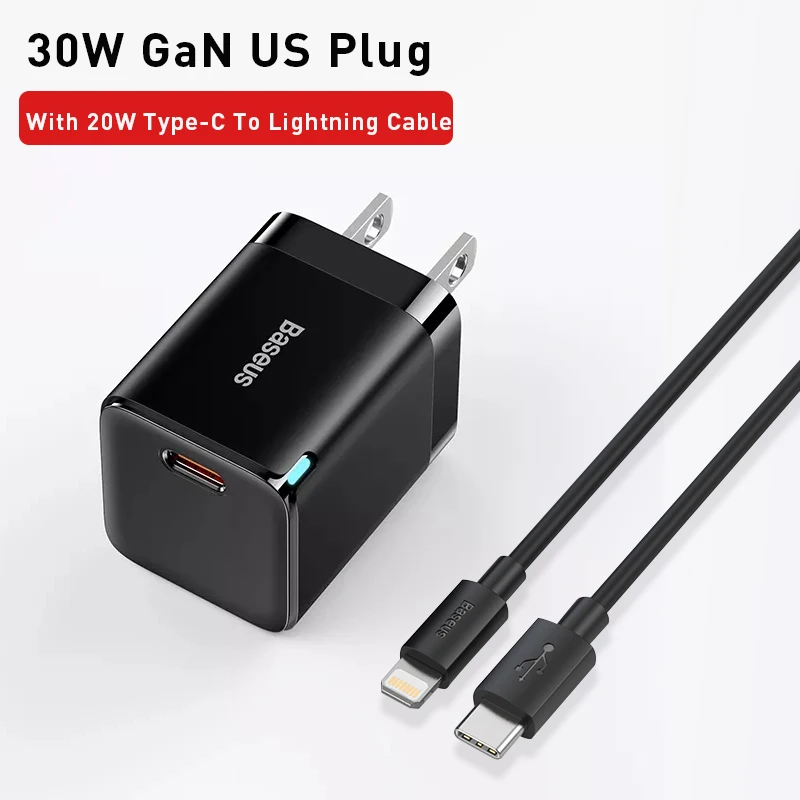 airpods usb c Baseus GaN3 Phone Charger PD 30W Quick Charge USB C Charger Support PD3.0 QC3.0 Fast Charging For iPhone 13 12 X Pro Max Tablets 65 watt charger mobile Chargers