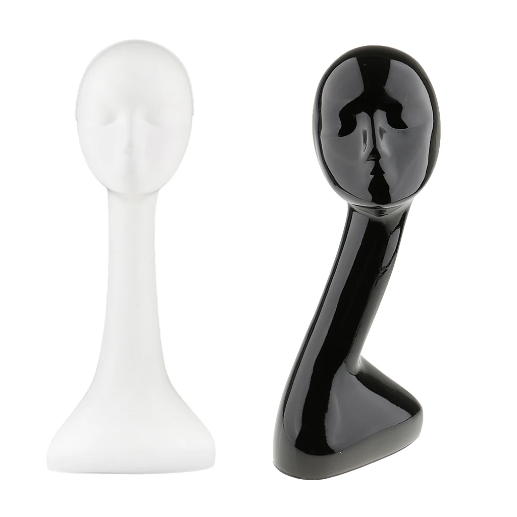 2 Pieces Long Neck Female Mannequin Heads Black White 20-22 inch Tall