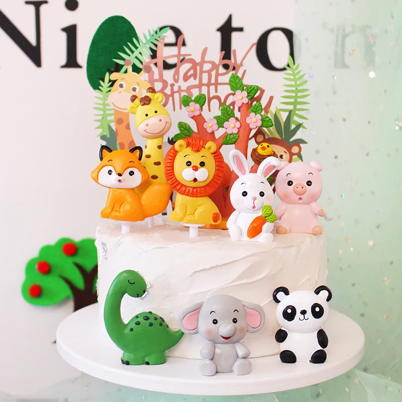 Милый Лес животных торт топперы Лев, жираф, слон панда кекс Топпер Свадебные Декорации С Днем Рождения выпечки сладкие подарки