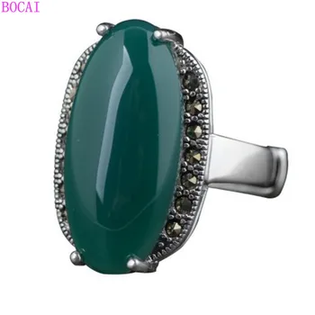 

S925 sterling Silver rings for women Thai silver women ring 2020 new women's fashion jewelry claw set with green stone opening