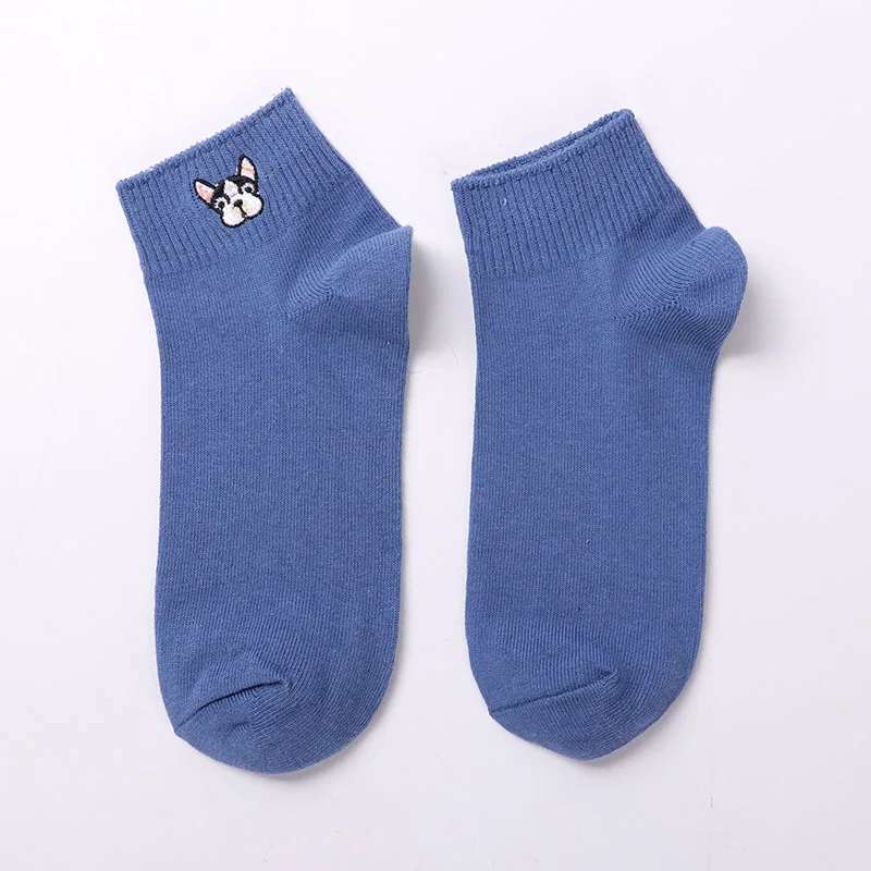 Модные милые Креативные Хлопковые женские носки с вышивкой динозавра, высокое качество, забавные носки с рисунками из мультфильмов, лидер продаж, Носки с рисунком милой собаки - Цвет: blue
