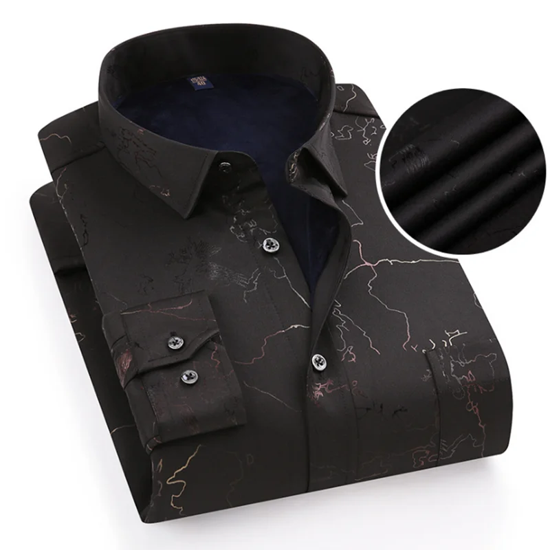 Зимняя горячая распродажа мужские фланелевые рубашки Camisa с длинным рукавом с добавлением шерсти, дышащая удобная облегающая ткань с принтом и отложным воротником