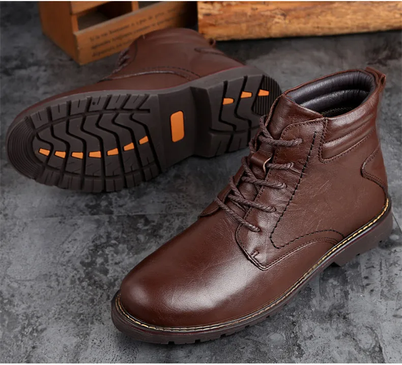 Мужские ботинки наивысшего качества; очень теплые плюшевые зимние ботинки из натуральной кожи; Водонепроницаемая Мужская обувь ручной работы; сезон осень-зима