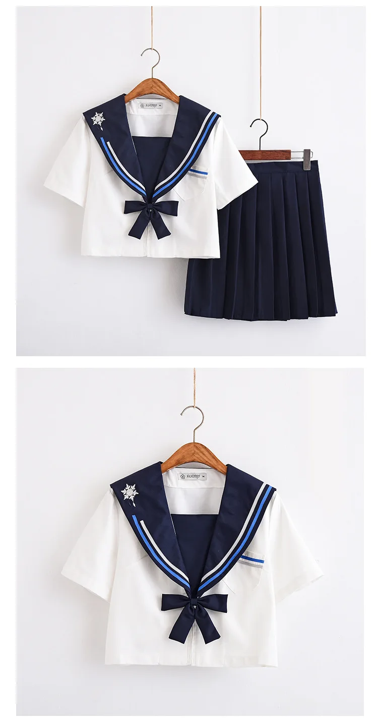 Japanese School Dress Uniforms Sailor Suit Cosplay Snowflake Embroidery School Uniform For Girls Students Anime Pleated Skirt