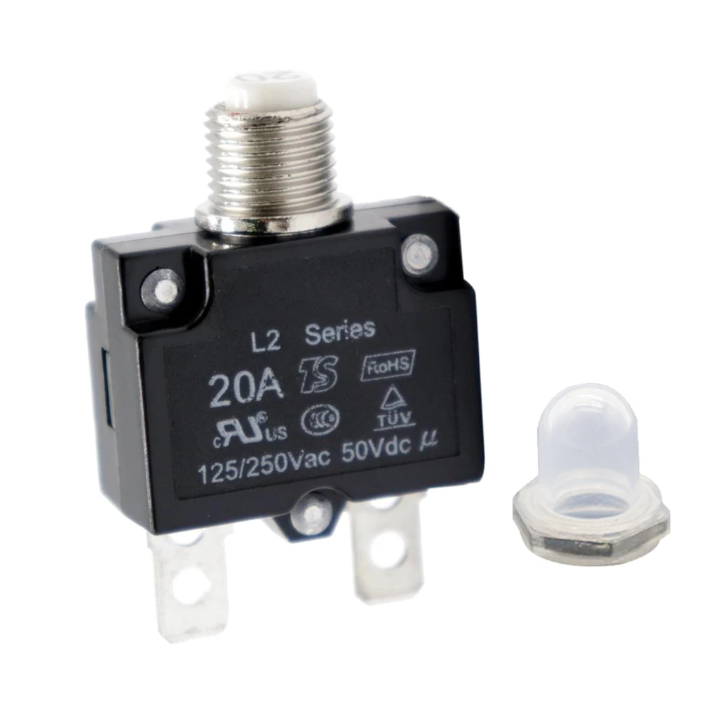 20 Amp Thermal Overload Protector, DC50V Push Reset Button Circuit Breaker with Clear Button Cap