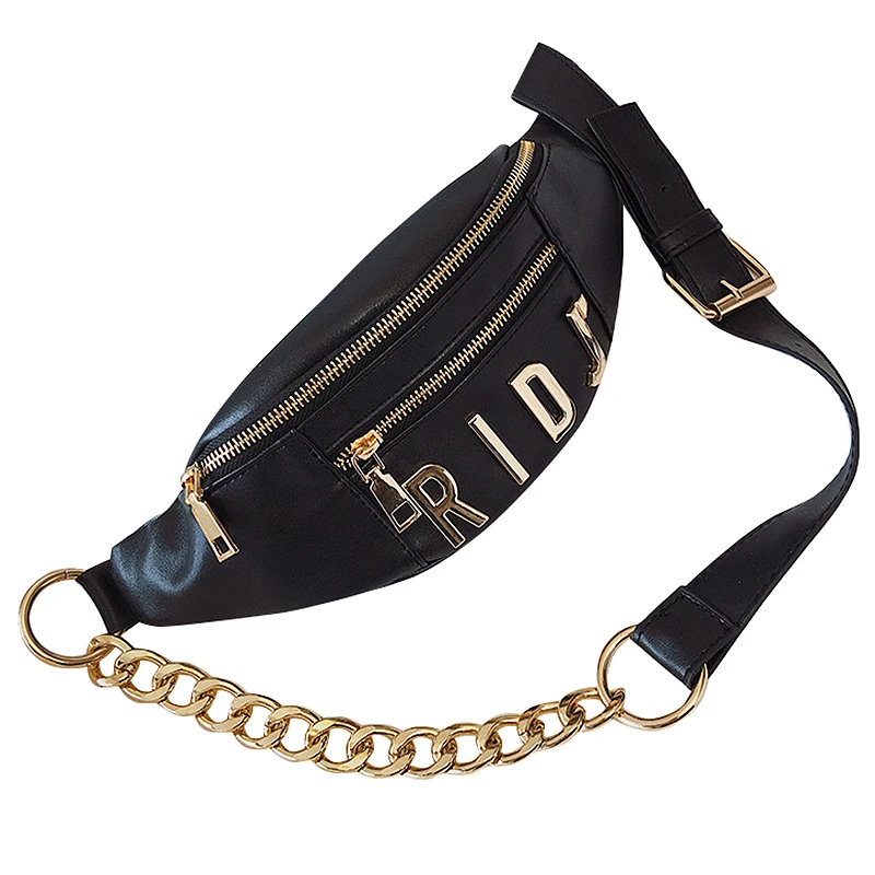 

Waist Bags for Women Fashion Leather Lady Belt Bags Letter Chains Fanny Pack Female Chest Bag Crossbody Bag