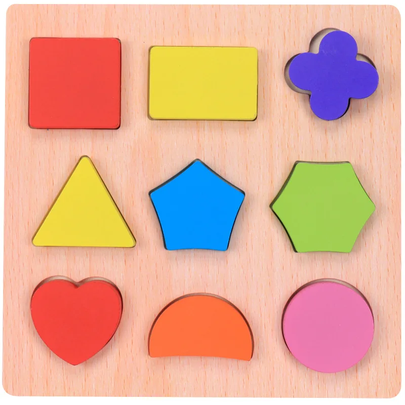 Top Quality Wooden Puzzle Kids Baby Early Educational Learning Toys for Children Geometric Shape Cognitive Board Wood Jigsaw - Цвет: One