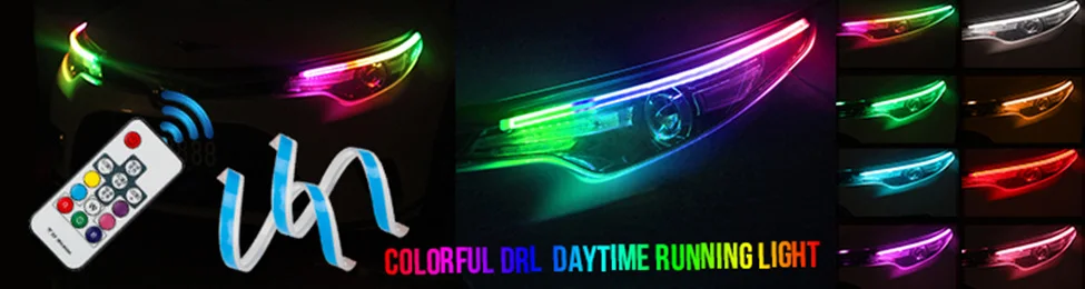 OKEEN автомобильный Стайлинг RGB последовательная Светодиодная лента drl Дневной ходовой светильник с приложением Bluetooth пульт дистанционного управления для головной светильник в сборе