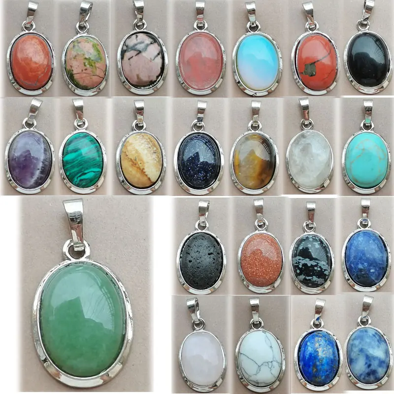 Crystal Tiger Eye Avventurina Malachite Howlite Carnlian Tiger Eye Opal Blue Sand Goldstone Lava Jaspe Ovale Pendente Perlina Wfh864