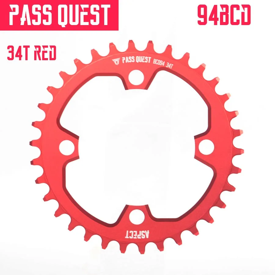 34T RED PASSQUEST 94 BCD 32 T-40 T цепь CNC полый MTB дорожный велосипедная цепь колеса - Цвет: 34T RED