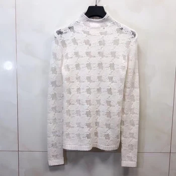 

Women Casual Sweater Pullover Elastic Turtleneck Long Sleeve Sweater 2019 Fall Slim Hollow Out Sweater Women