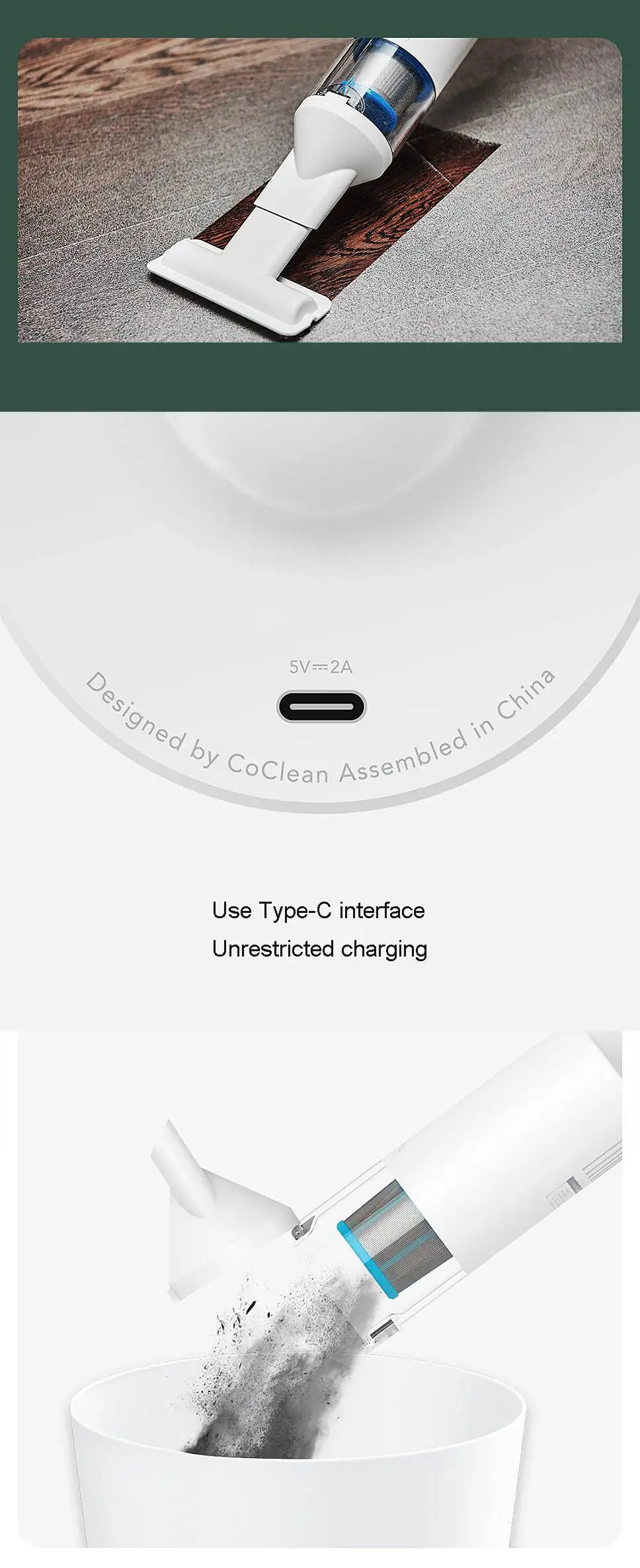 Coclean 120 Вт 16800Pa беспроводной ручной беспроводной пылесос Мощный сильный всасывающий, глубокое удаление клещей для дома и автомобиля
