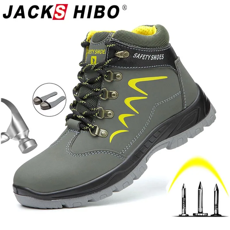 JACKSHIBO Safety Work Boots For Men Winter Security Ankle Shoes Anti-smashing Steel Toe Cap Boots Men Construction Work Boots