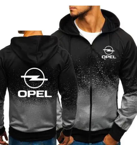 Весенняя Мужская куртка, логотип Opel, длинная, Harajuku, на молнии, с капюшоном, хлопок, градиент, 3d, пуловер, пальто