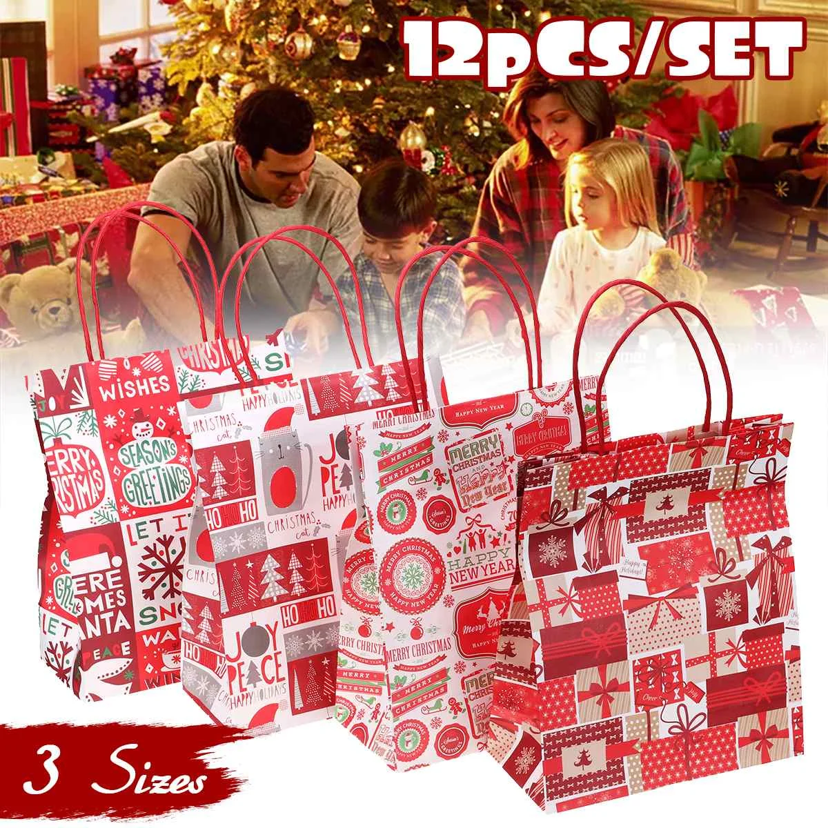 12pcs/set Christmas Paper Gift Box Bags Christmas Decorations For Candy Gift Packing Bag Hand Bag New Year Supplies