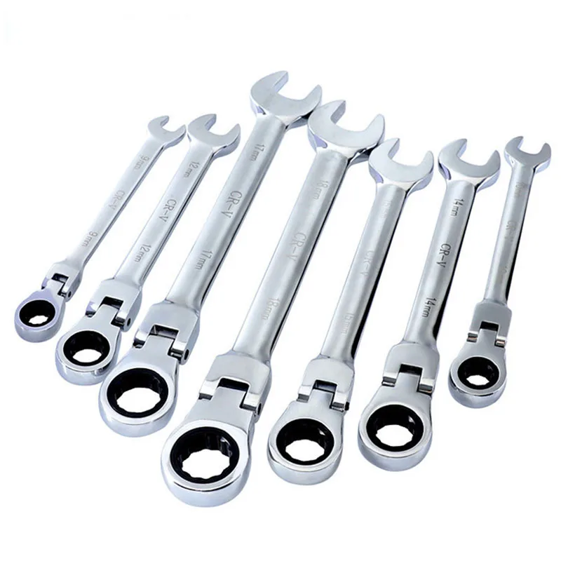 

Adjustable Ratchet Wrench 72T 180 Dgree Flexible Head Key Ratchet Spanner Set CR-V Ratchet Wrench for Car Bike Repair Tools 8-19