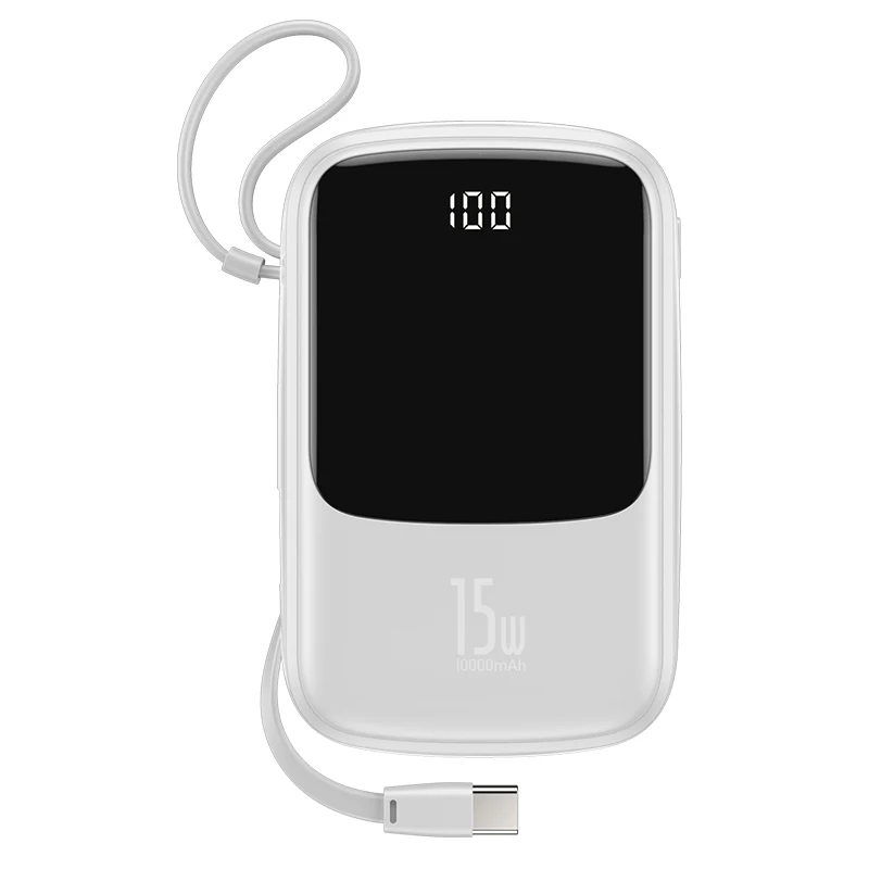 Type-C White Baseus Mini 10000 мАч Внешний аккумулятор с кабелем внешний мобильный аккумулятор портативный внешний аккумулятор для iPhone 11 samsung S9 светодиодный дисплей - Цвет: Type-C White