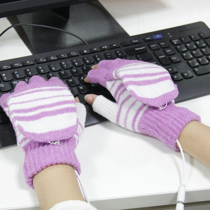 Для мужчин и женщин ноутбук USB зима теплый с подогревом рукавицы полный половина пальцев вязать перчатки
