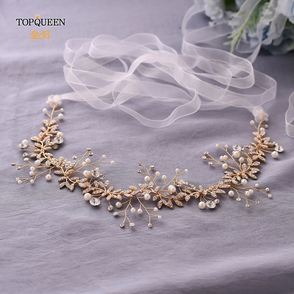 white organza TOPQUEEN, SH233-G, золотой свадебный пояс, Золотые кристаллы, стразы, жемчуг, свадебный пояс, свадебное платье, ремень, свадебные аксессуары - Цвет: white organza