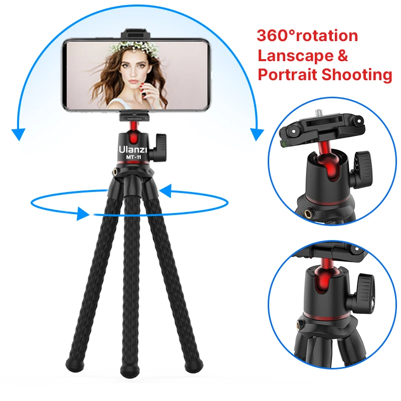 Phone Tripod Mini Tripod Flexible Phone Tripod Camera Tripod Camera Selfie Stick Selfie Stick Ulanzi MT-11 Flexible Octopus Mini Tripod For iPhone Smartphone DSLR SLR Camera Gopro Vlog Portable 2 in 1 Selfie Stick Tripod