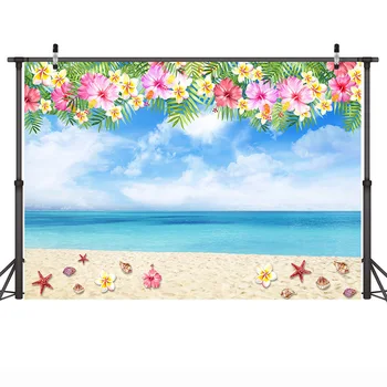

Mehofoto Sea Beach Banner Background Summer Holiday Photographic Backdrops for Photo Studio Blue Sky and Flowers
