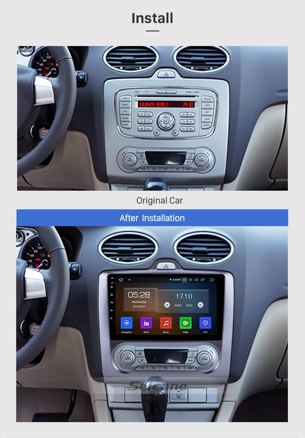 Seicane стерео 10," HD аудио Android 9,0 авто радио 1Din для Ford Focus 2 2004-2011 gps Navi мультимедийный плеер с 4+ 64 ГБ