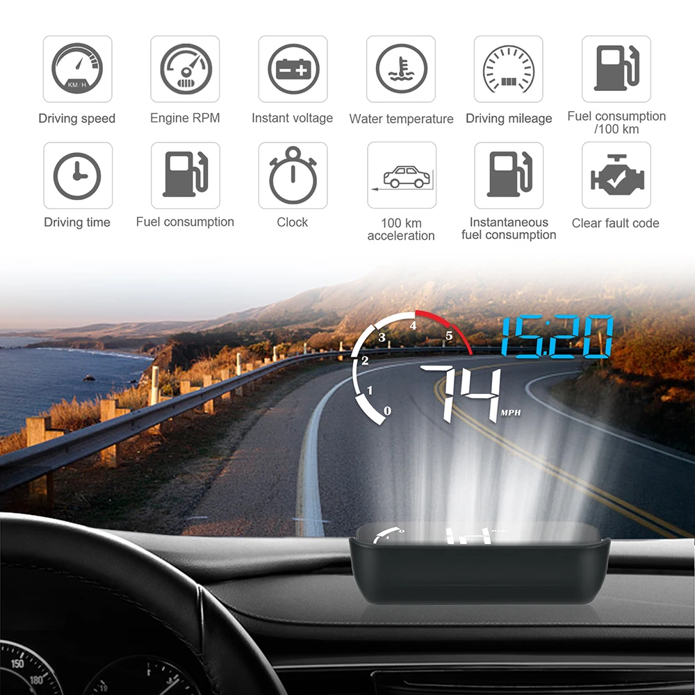 

M10 A100 Windshield Projector OBD2 Overspeed Warning Intelligent Alarm System Car-styling Driving Safety Car HUD Display