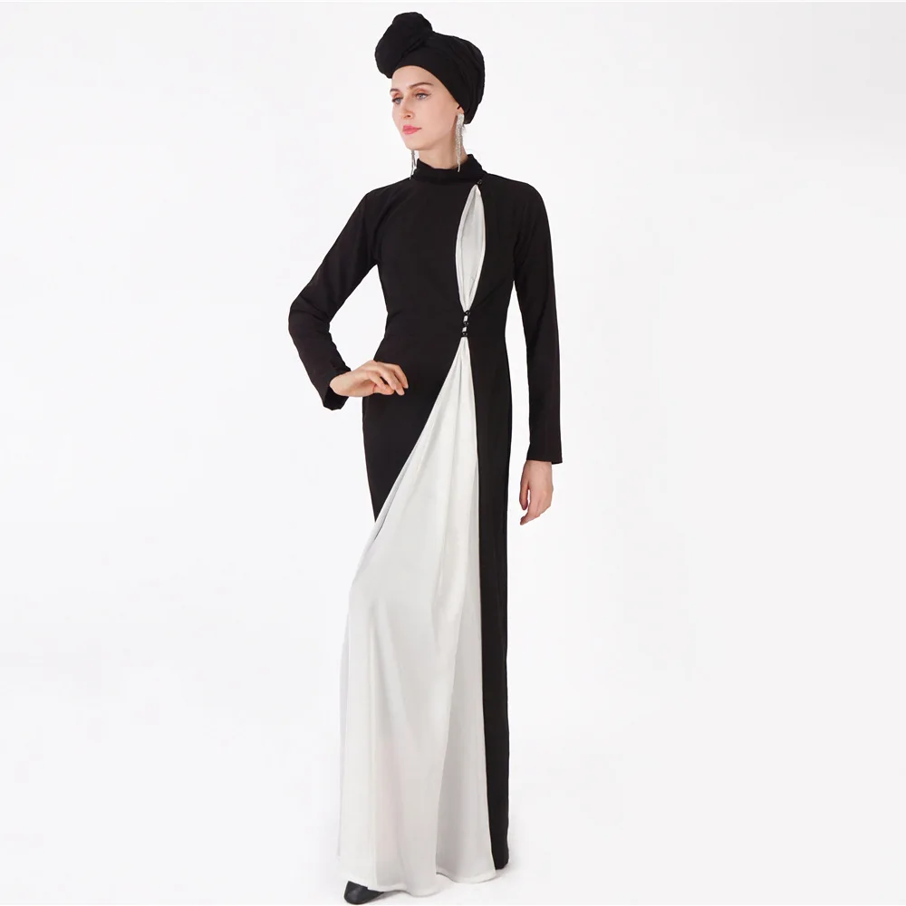 

WEPBEL Fashion Women Muslim Fit Long Sleeve Slim Fit Elegant Abaya Patchwork Big Swing Party Dress Robe Islamic Clothing