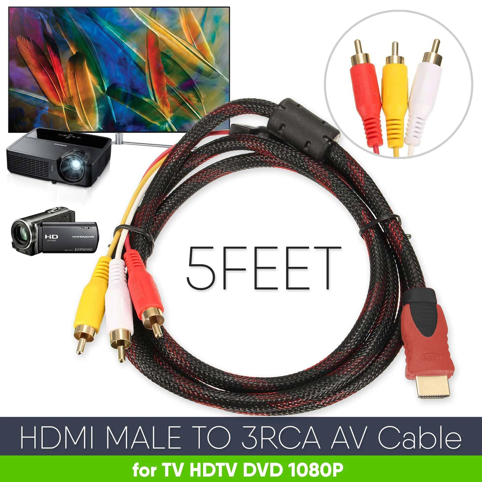 Кабель SOONHUA с HDMI на 3 RCA для ноутбука 1 5 м 2 0 HD AV штекер кабель переходник ТВ