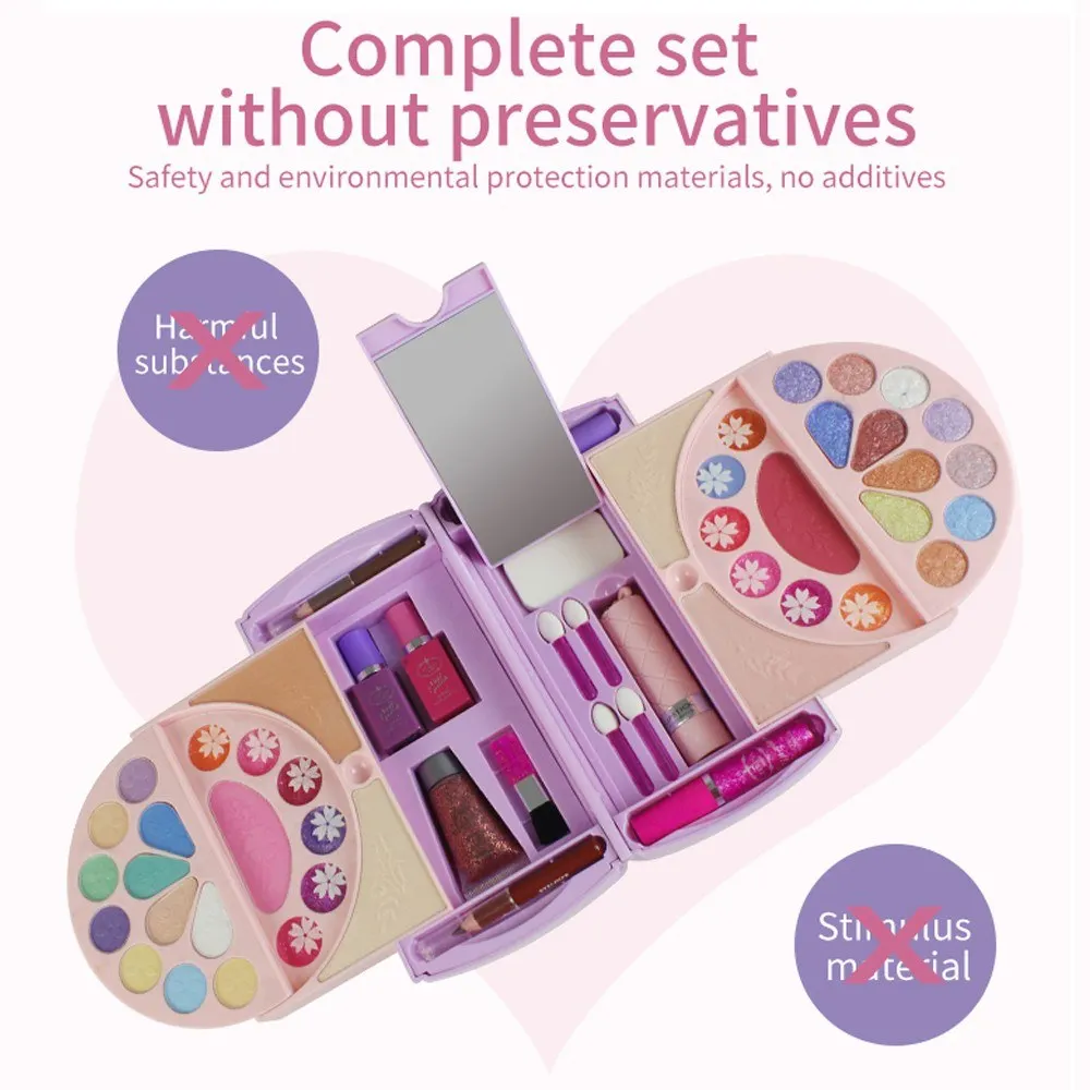 

Cosmetic Set for Girls Makeup Palette Eye Shadow Nail Polish Lip Balm Water Powder Makeup Box for Kids