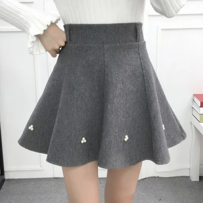Осень зима корейский стиль плиссированная юбка размера плюс уличная Женская юбка высокая талия элегантная офисная одежда мини юбки теплые - Цвет: 1
