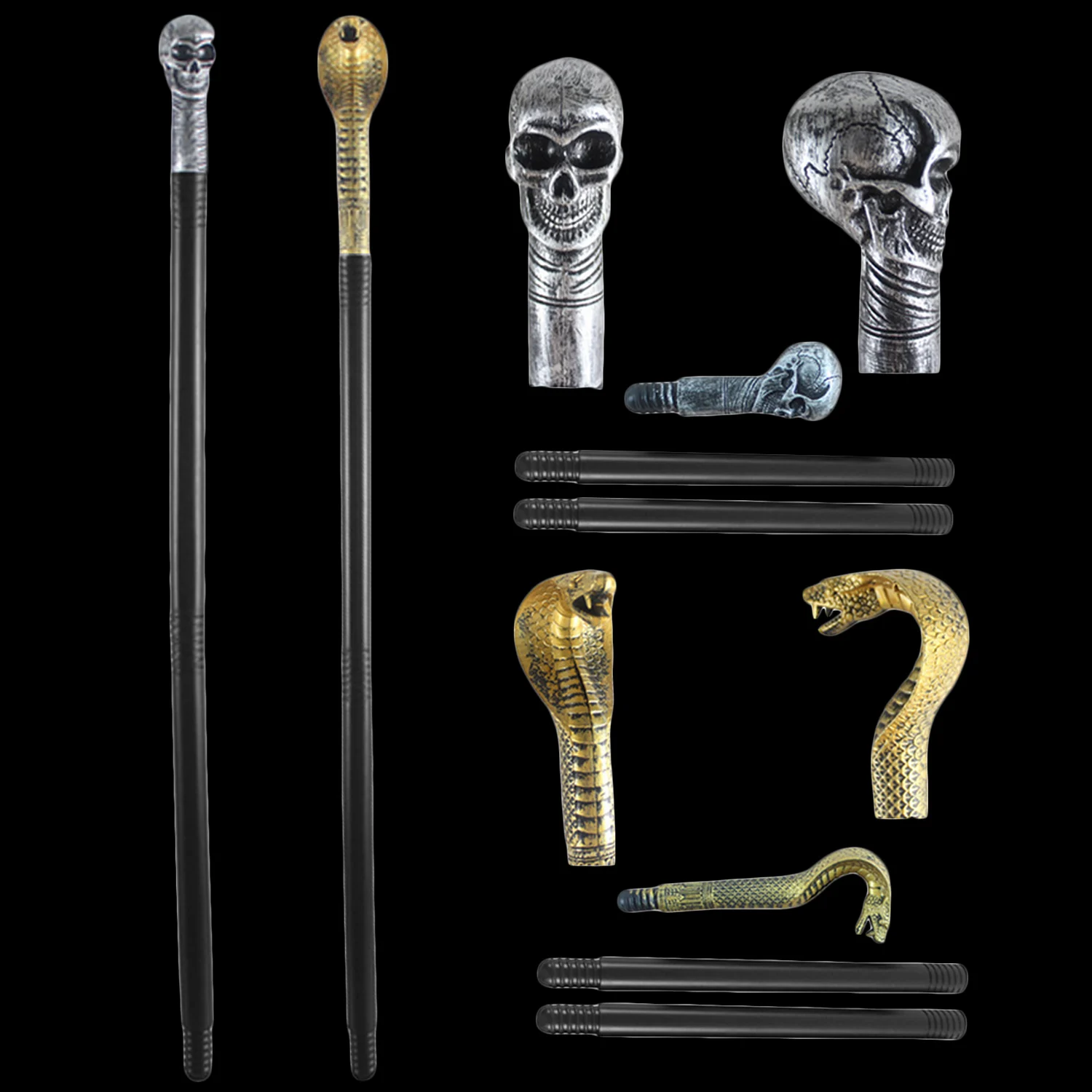 cheap Besegad Adjustable Skull Snake Head Skeleton Scepter Warlock Staff Wizard Pharaoh Creative Toys Halloween Cosplay Party Supplies