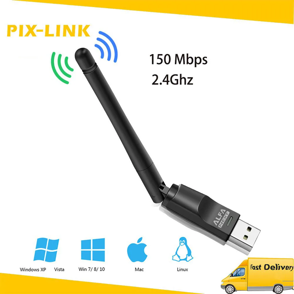 

Адаптер Wi-Fi Pix-link Беспроводной, 2,4 ГГц, 150 Мбит/с, 2 дБ