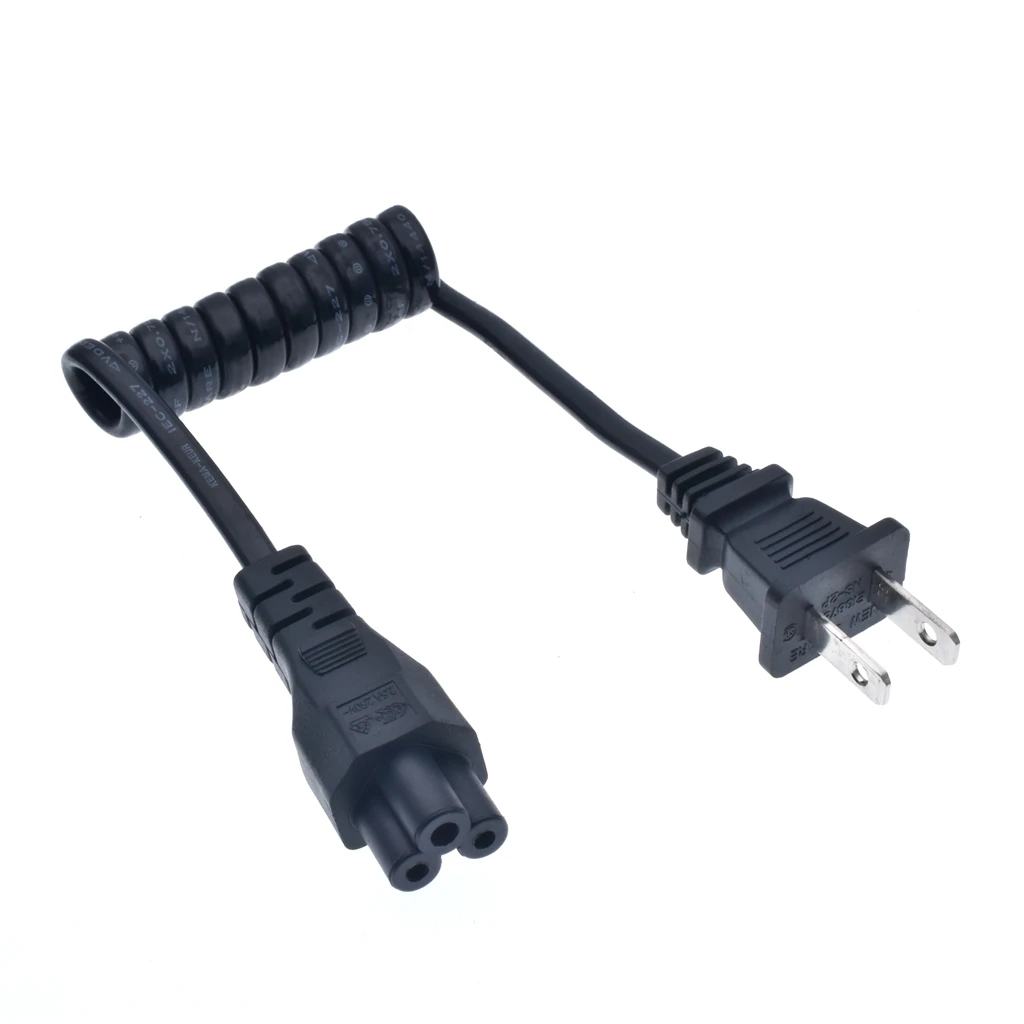 Angled US/China 2Pin Male to IEC 320 C5 & C7 cable for notebook 2 in 1 BK 