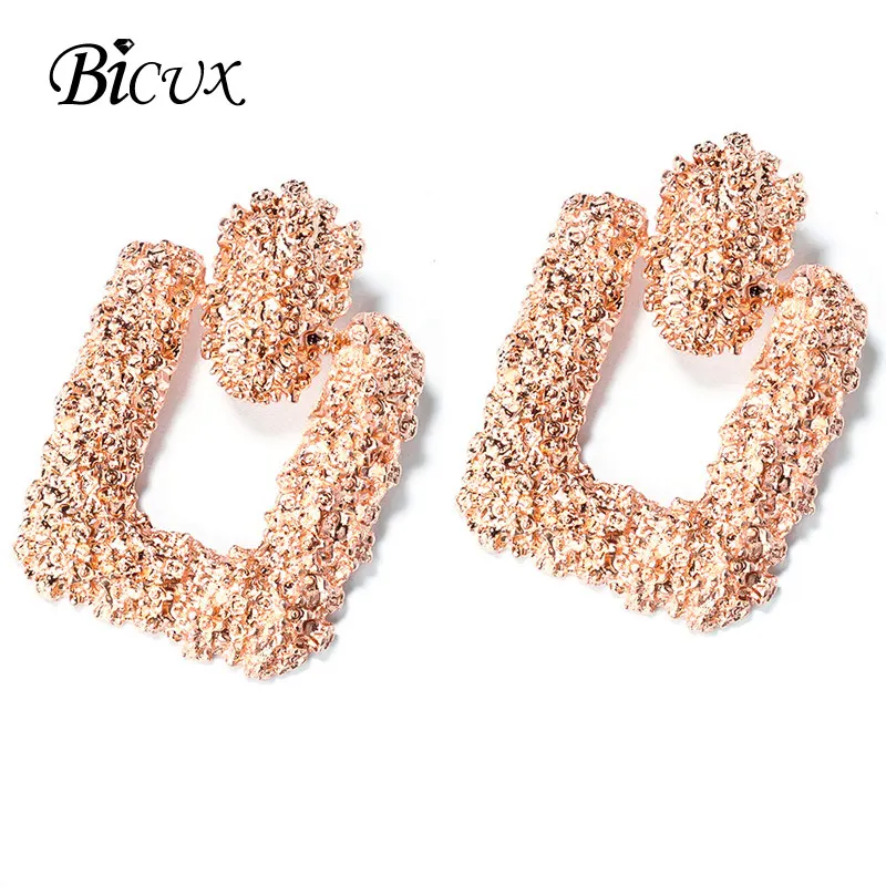Rose Gold 2 BICUX, модные золотые Висячие серьги для женщин, массивные большие геометрические металлические серьги, Женские Висячие серьги, современные ювелирные изделия - Окраска металла: Rose Gold 2