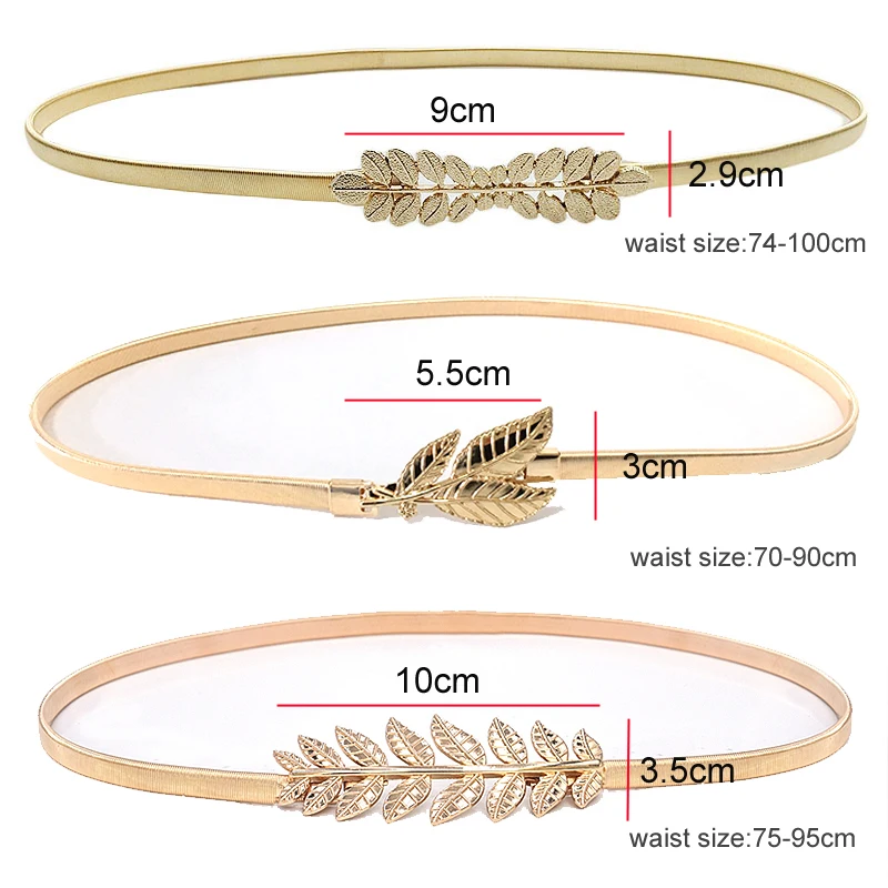 Flower leaves metal buckle belt for dresses women ladies elastic waist chain belts female gold thin belts fashion waistband