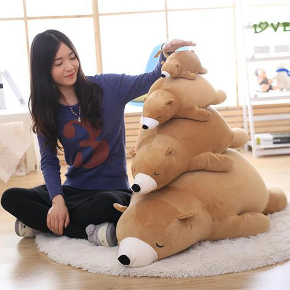

Polar Bear Plush Toys White Brown Bear Sleeping Pillow Gift Soft Toys for Birthday Present Long Pillow Stuffed Doll 35/55/76cm