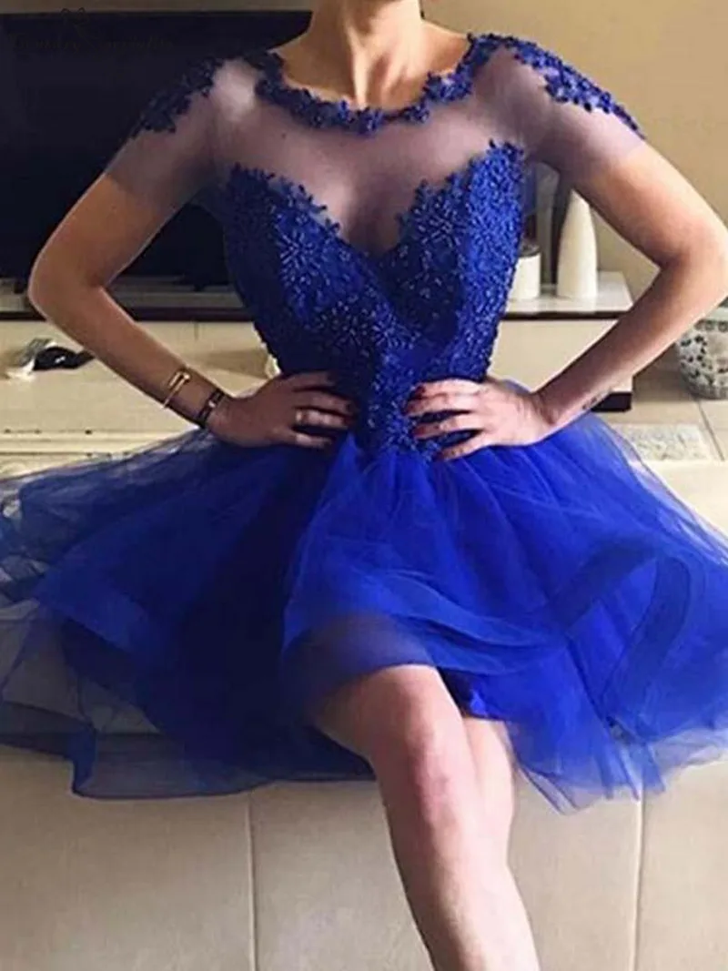 Hi Lo Royal Blue Cocktail Dresses Sexy 
