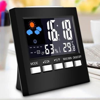 

Colorful LCD Digital Thermometer Hygrometer Indoor Humidity Temperature Meter Tester with Backlight Alarm Clock Calendar