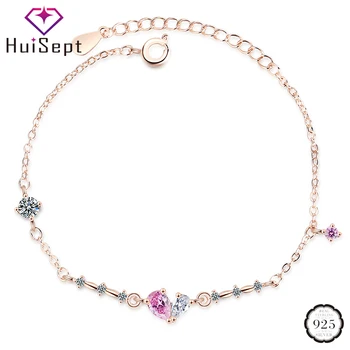

HuiSept 925 Silver Jewelry Bracelet Water Drop Shape Zircon Gemstone Ornaments for Women Wedding Party Wholesale Rose Gold Color