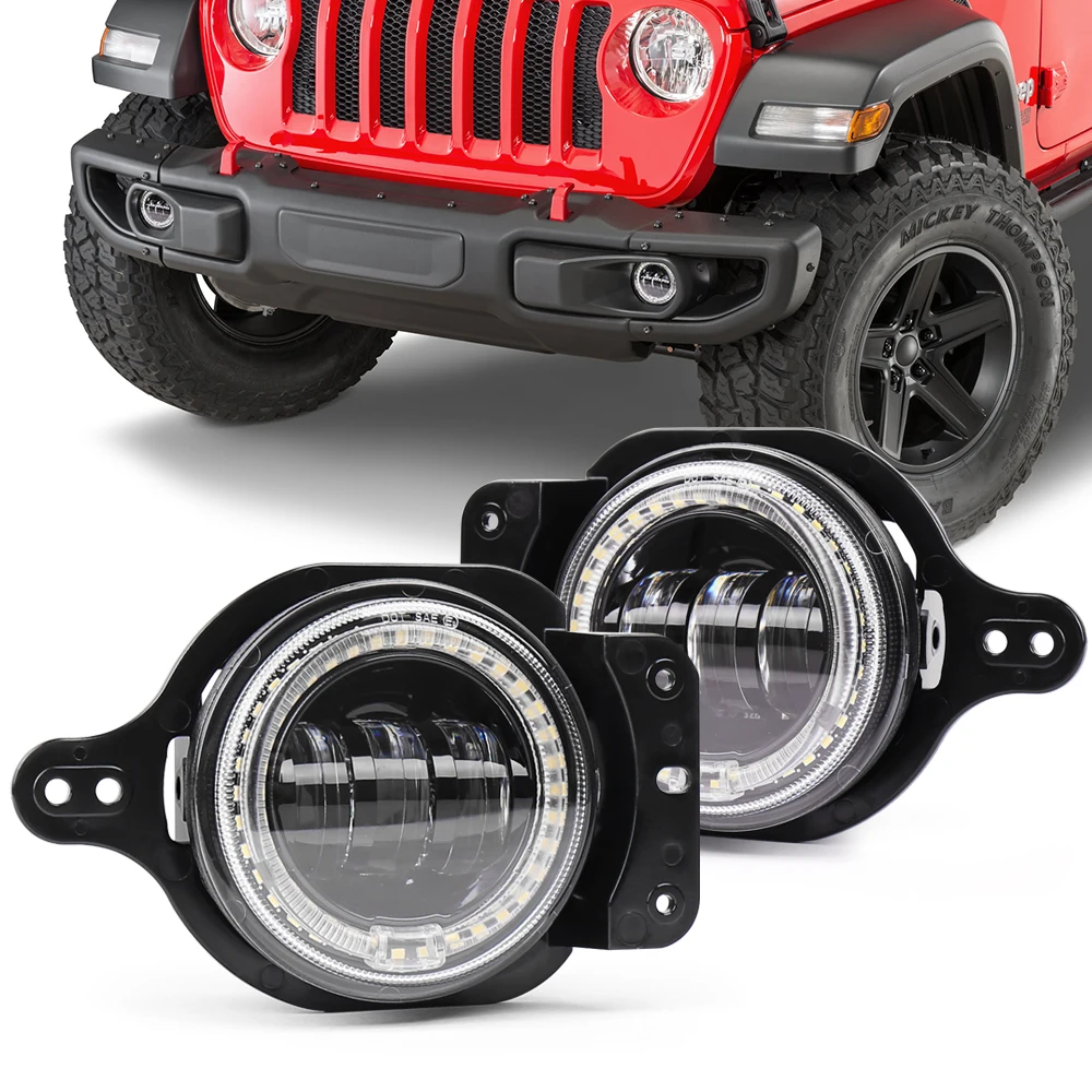 12V DC 30W LED Fog Lights with White halo Ring 1 Set Compatible with Jeep  Wrangler JL 2018 2019|Car Fog Lamp| - AliExpress