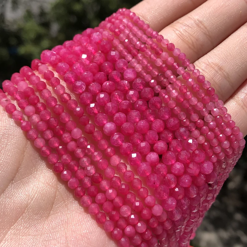 

A+ Natural Fuchsia Crystal Quartz Faceted Loose Gems Beads for Jewelry Making DIY Christmas Gift Bracelets 15'' Tiny Stone Bead